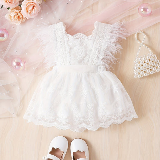 Feather Lace Sleeve Floral Fairy Princess Dress Infants Toddlers