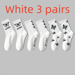 3 Pairs Butterfly Print Socks Women's Mid Tube Stockings