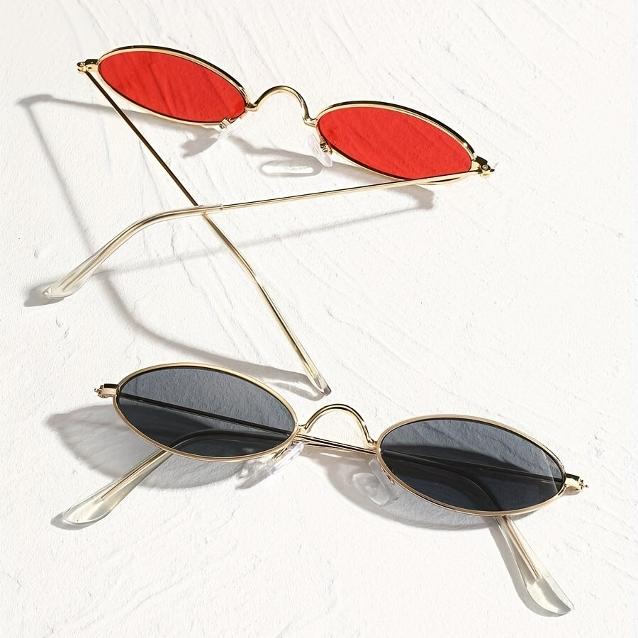 Oval Metal Frame Sunglasses For Women Men Tinted Lens Glasses UV400