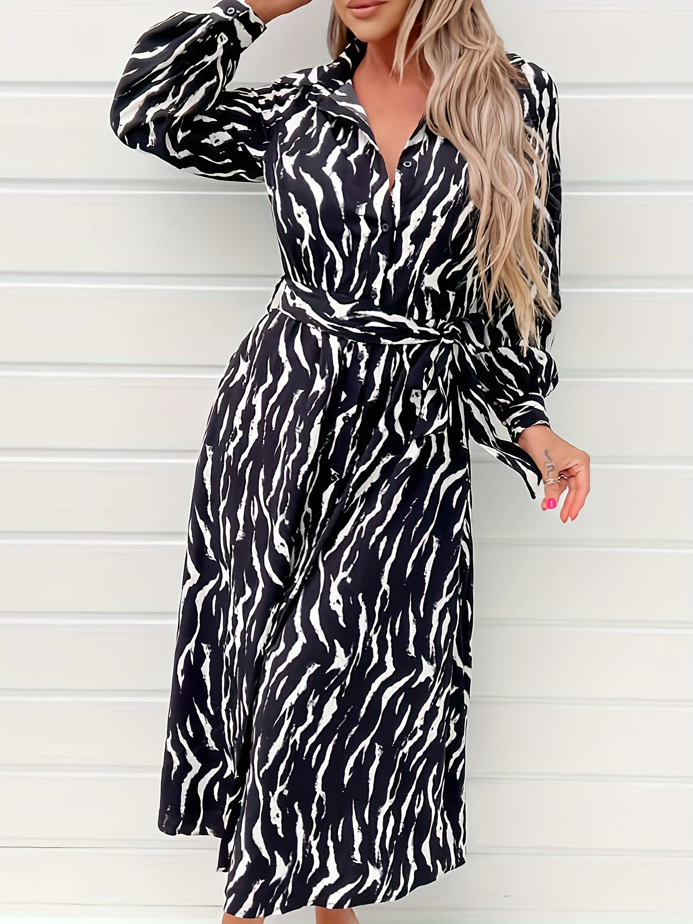  Casual Dress Women's Plus Print Button Up Shirt Dress