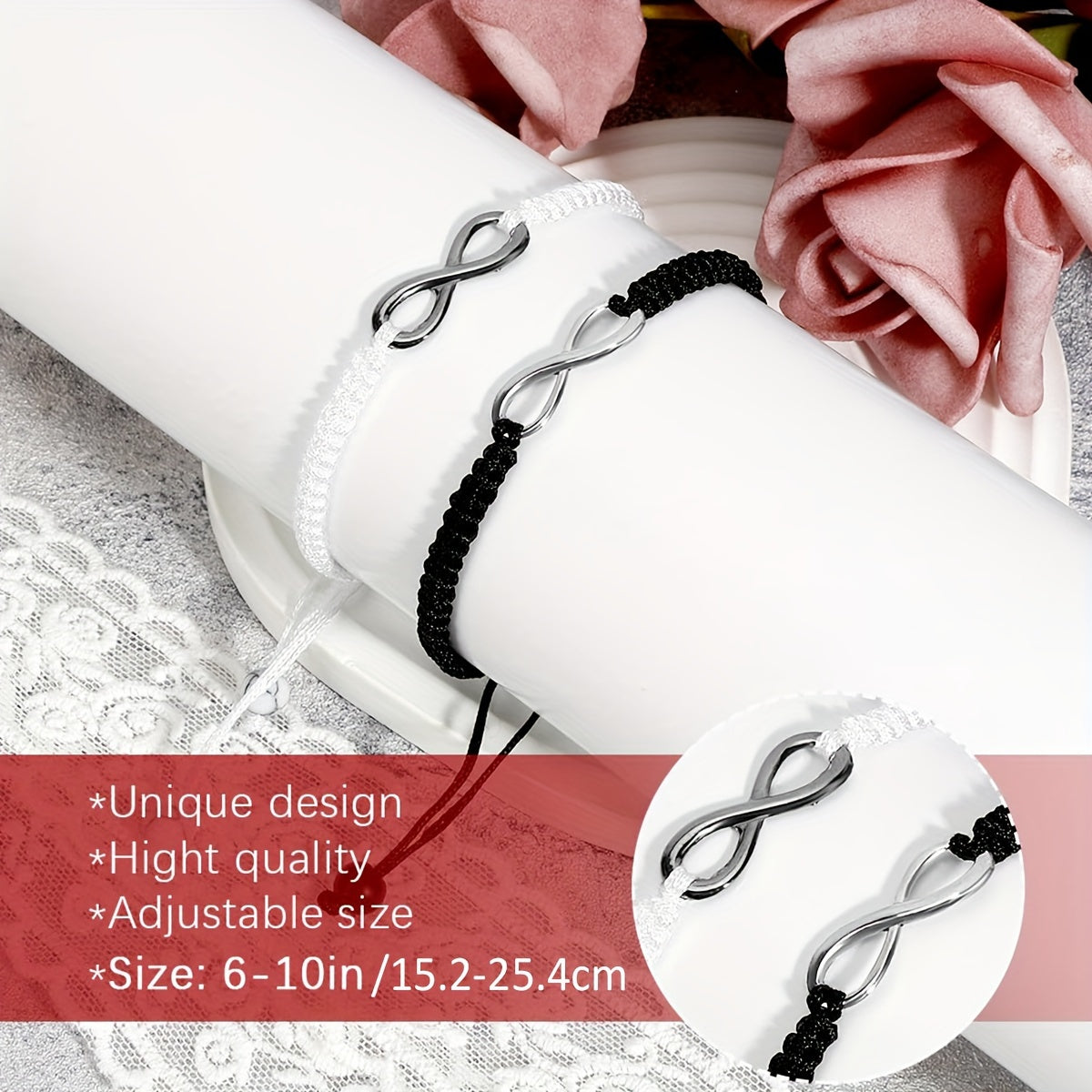 Infinity Symbol Couple Bracelet Set with Nylon Rope