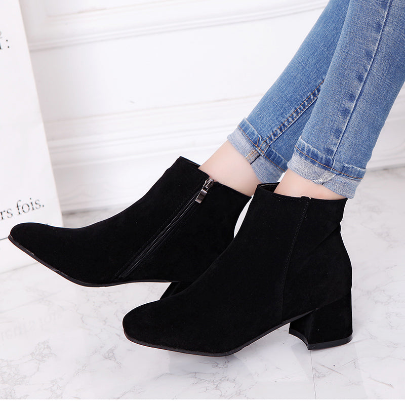 Women's Block Heel Ankle Boots Side Zip Short Booties