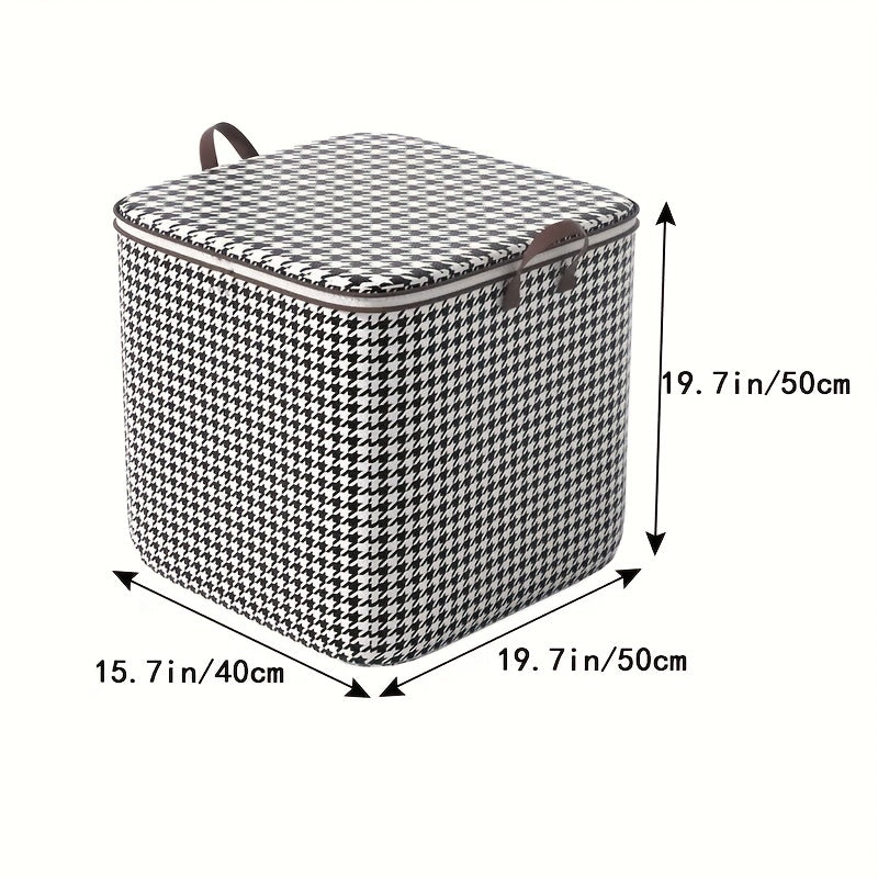 Large Capacity Houndstooth Storage Box Lightweight Zipper Container
