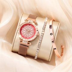 Digital Rhinestone Watch & 2 Bracelets Set