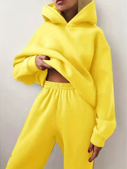 Casual Solid 2pc Set Kangaroo Pocket Hoodie & Pants Women's Outfit