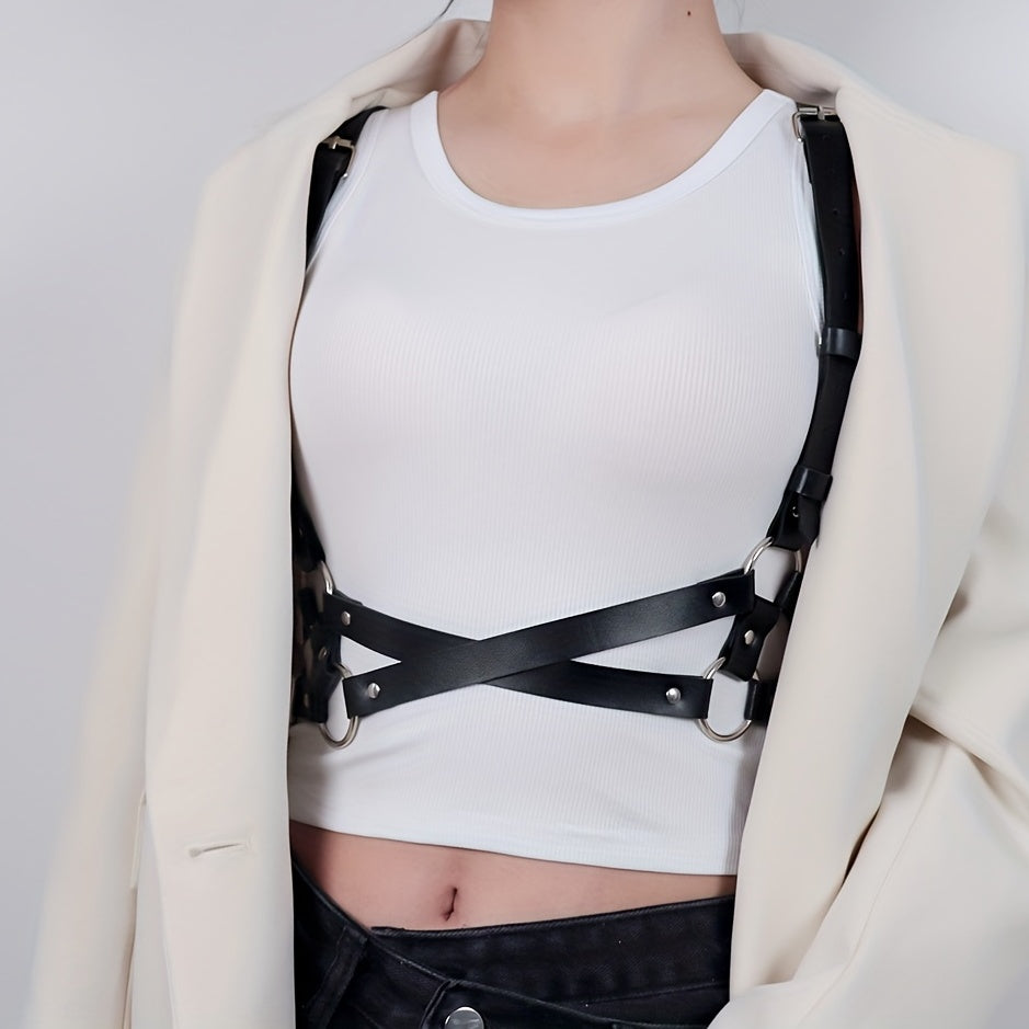 Double Layer Crossed PU Leather Body Harness Belt
