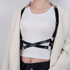 Double Layer Crossed PU Leather Body Harness Belt