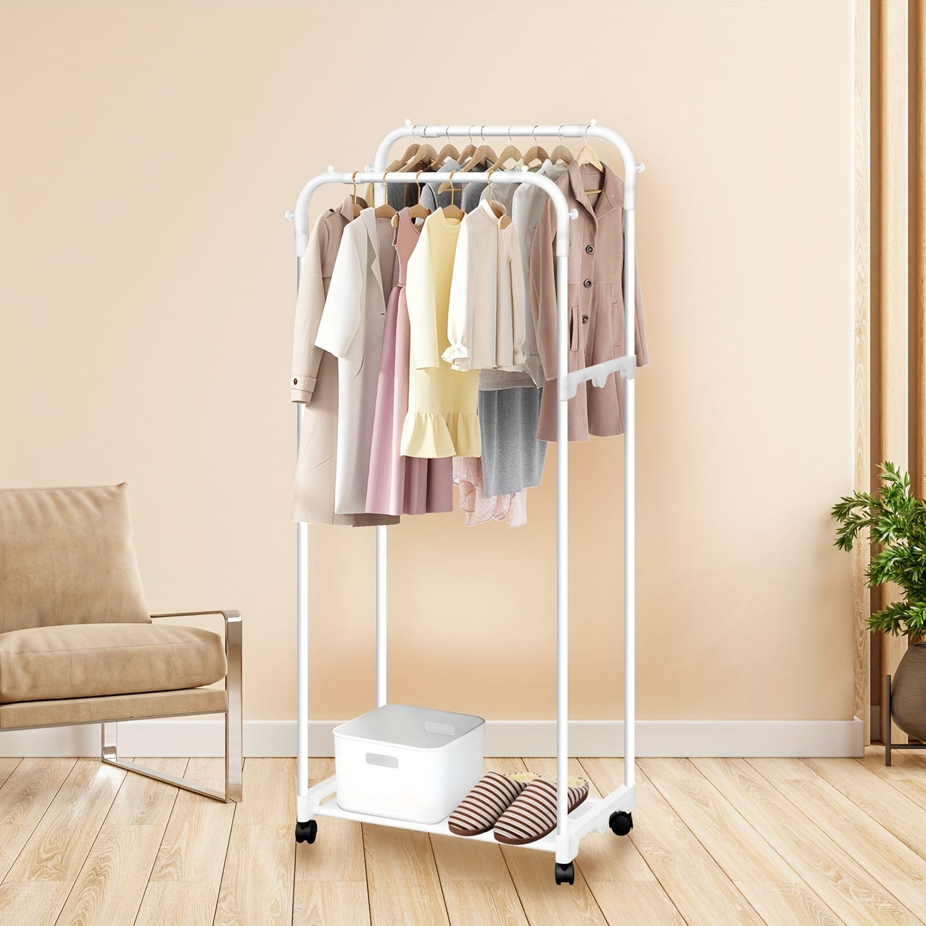 Movable Foyer Shoe Rack Standing Coat Rack Metal Shoe & Hat