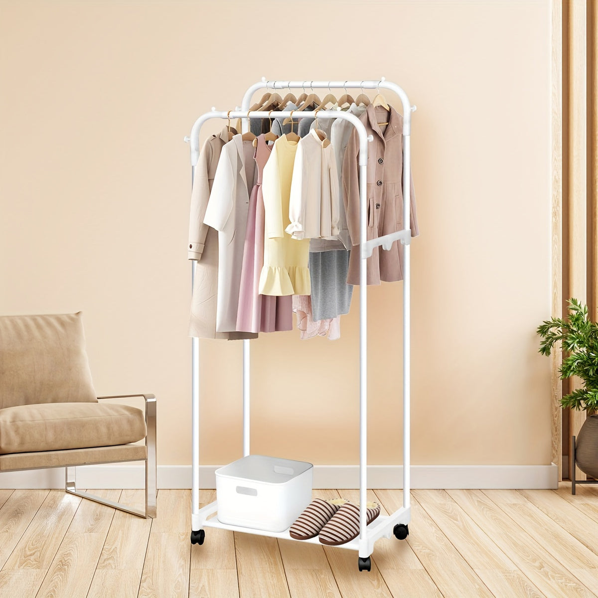 Movable Foyer Shoe Rack Standing Coat Rack Metal Shoe & Hat