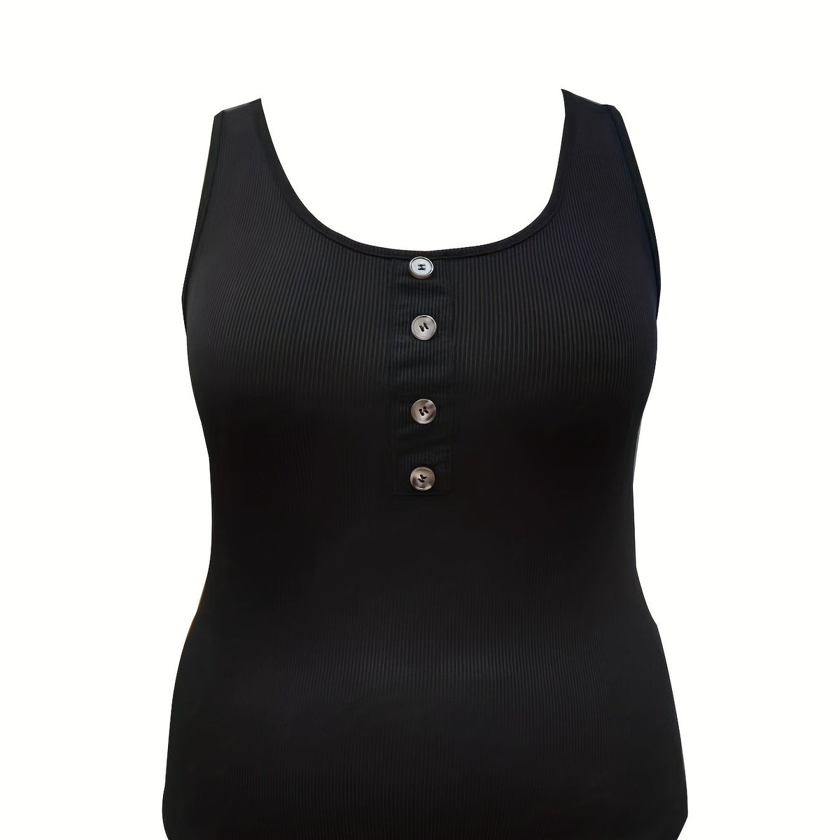  Ribbed Button Round Neck Slim Fit Tank Top
