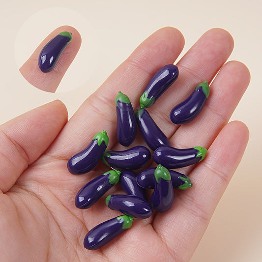 5 Mini Eggplant Models w/Green Stems Realistic Purple & Green Vegetable Accents