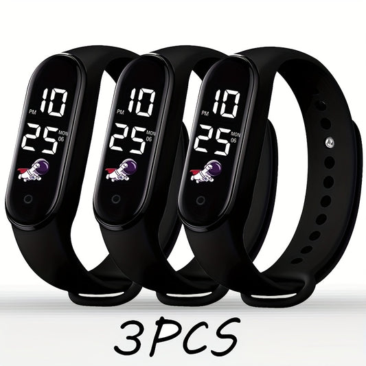 3pcs Astronaut Series Electronic Watch Set Digital Bracelet Durable TPU Strap