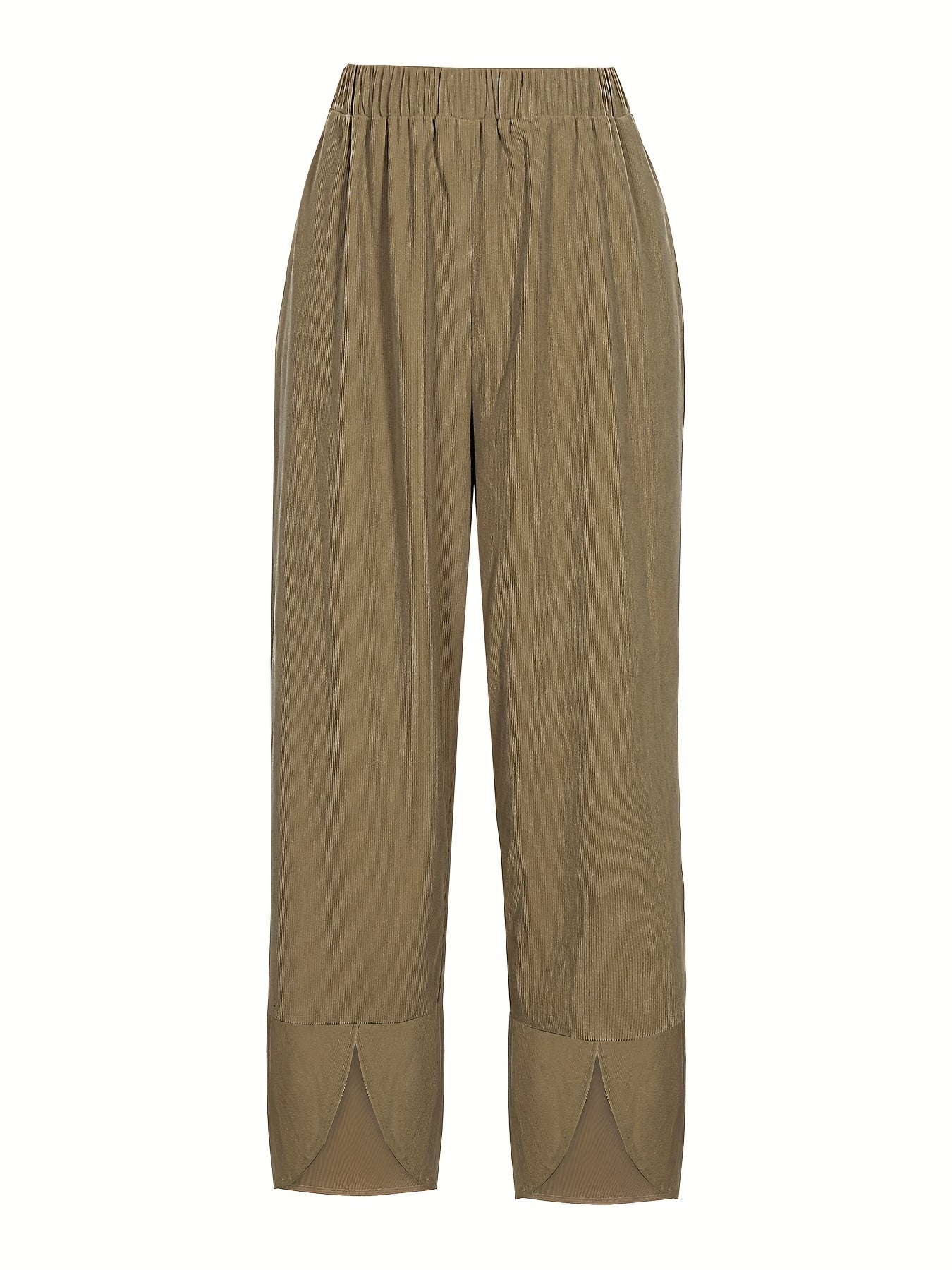  Ribbed Wide Leg Split Pants With Pockets