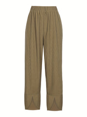  Ribbed Wide Leg Split Pants With Pockets