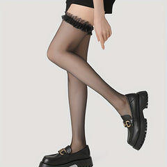 Sheer Mesh Thigh High Stockings Ruffle Over The Knee Socks