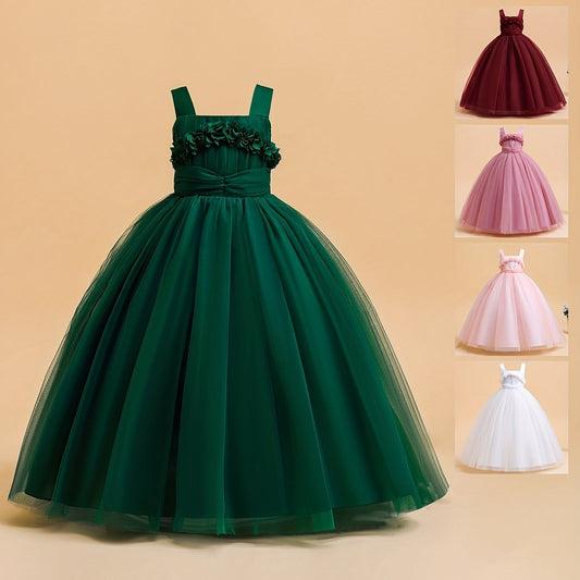 Girls Formal Dress Birthday Party Dress Flowers Decor Maxi Dress