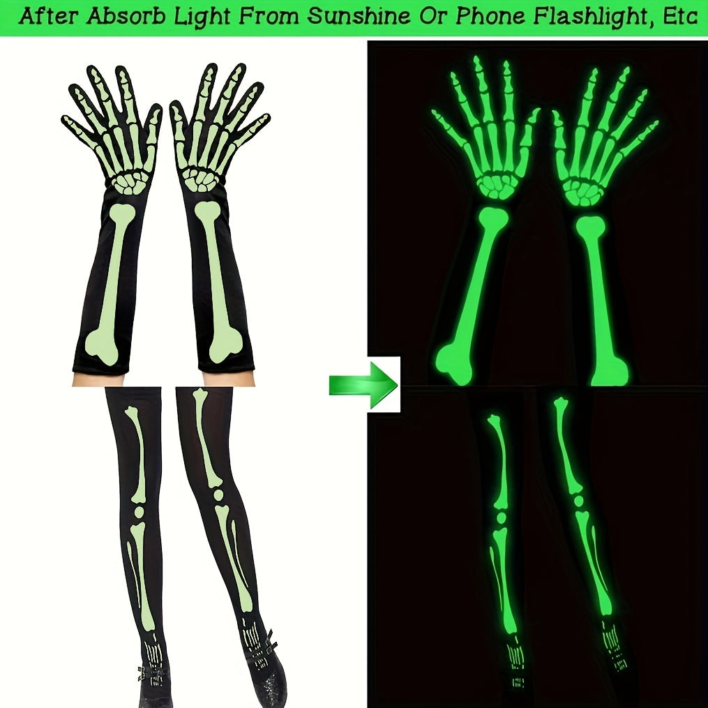 Halloween Skeleton Gloves Luminous Stockings Prom Party Costumes