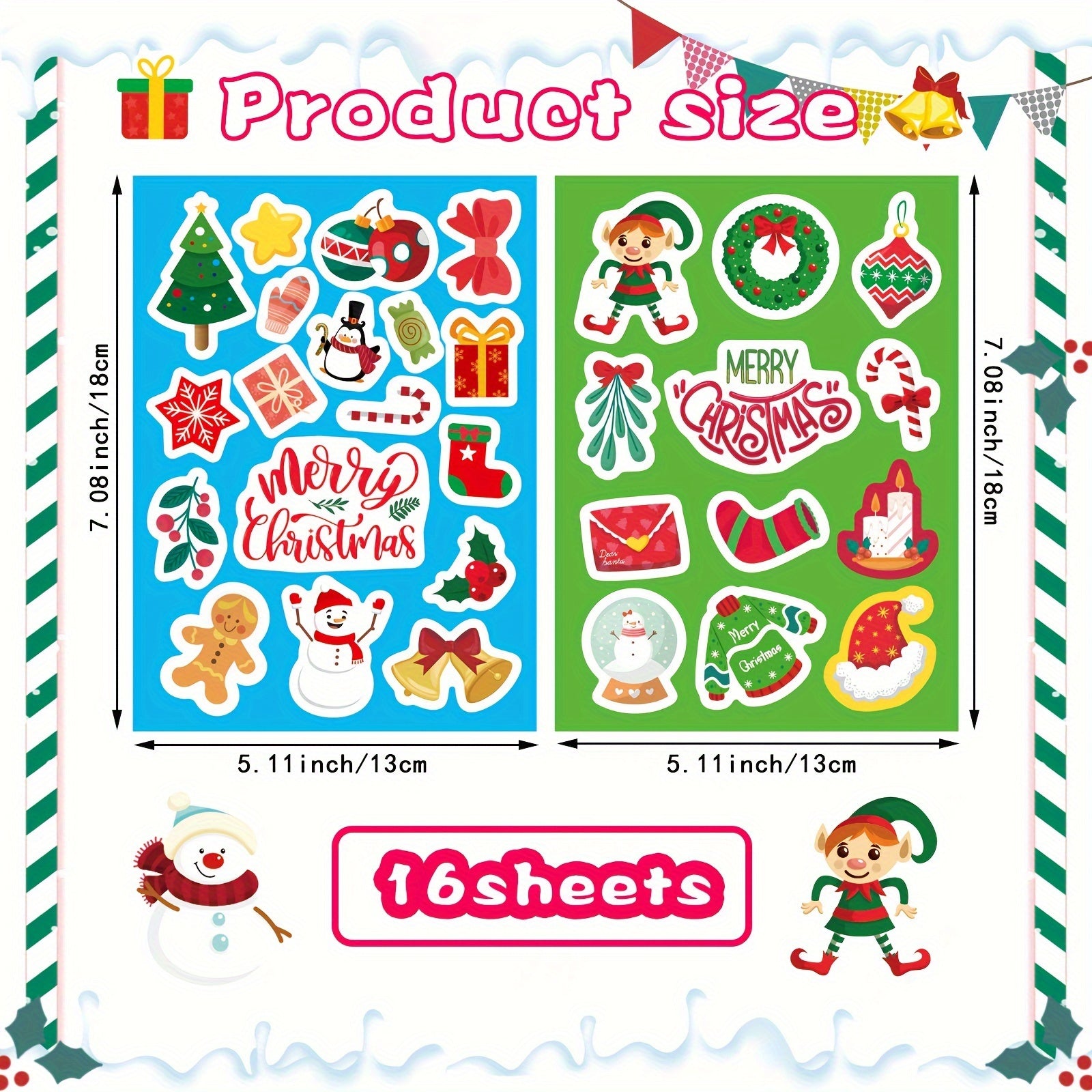 Christmas Sticker Pack Non-Repeating Holiday Designs Self-Adhesive Decals