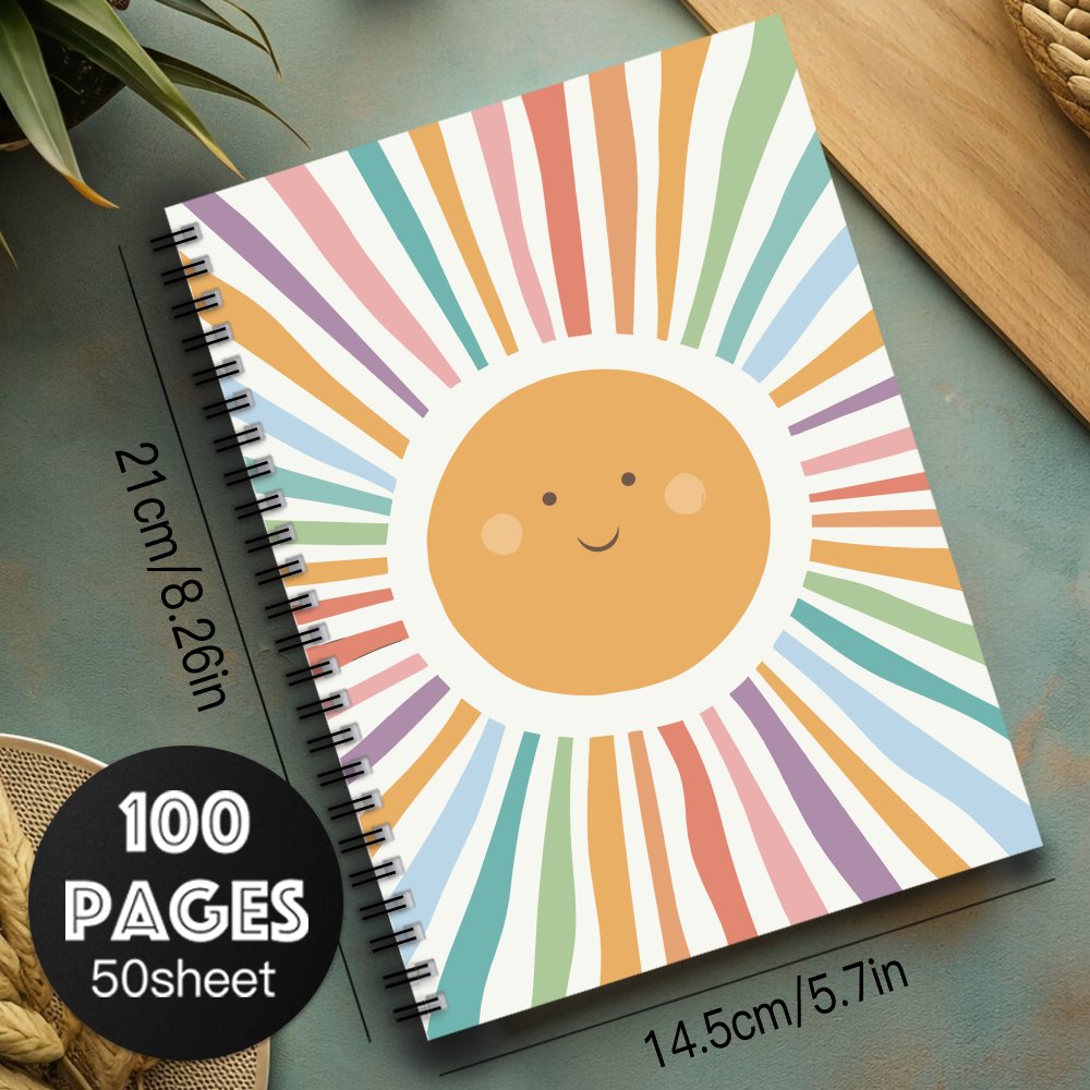 Smiling Sunshine Spiral Notebook 100 Pages Vibrant Sun with Smiling Face