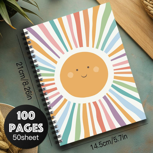 Smiling Sunshine Spiral Notebook 100 Pages Vibrant Sun with Smiling Face