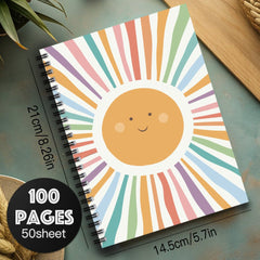 Smiling Sunshine Spiral Notebook 100 Pages Vibrant Sun with Smiling Face