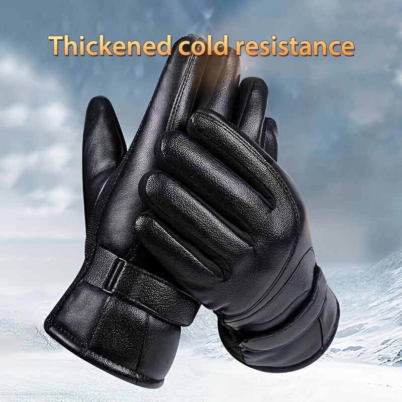 Men's Outdoor Coldproof Gloves PU Leather Thickened Warm Gloves