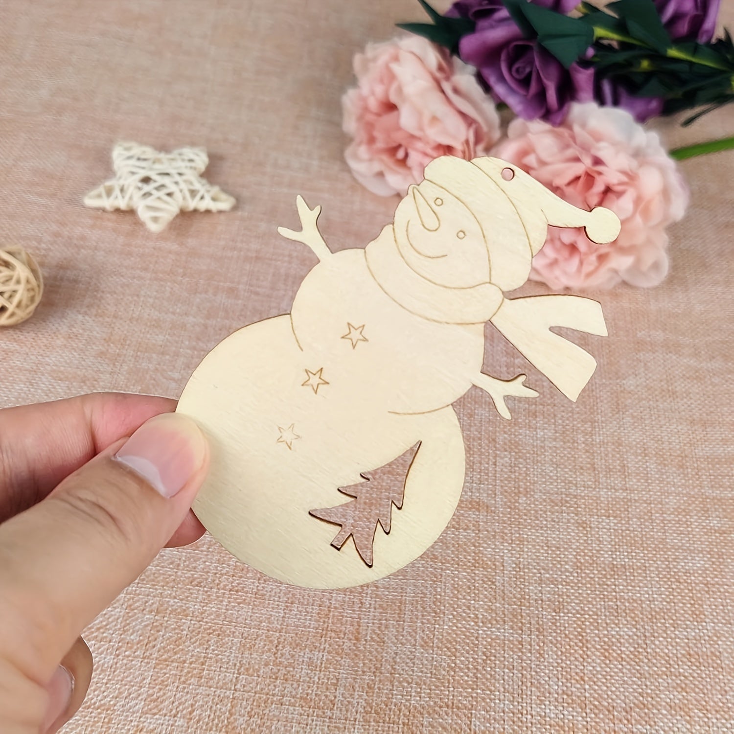 10pcs Snowman Wooden DIY Ornaments with Ropes - Christmas Decorations