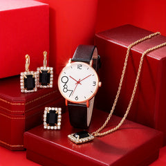 Fashionable High School Digital Red Leather Quartz Watch Set