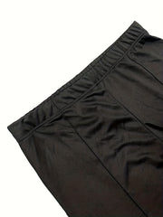  Flared Leg Trousers Button Decor Elastic High Rise Casual Pants