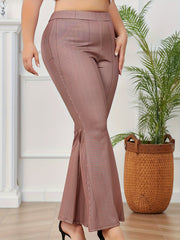  Casual Pants Women's Plus Stripe Print High Rise Flared Leg Trousers