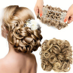 Messy Bun Hair Piece Wavy Curly Scrunchies Dirty Blonde Synthetic Ponytail Hair