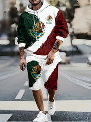Mexico Rooster Print Men's Casual Hoodie & Shorts Set