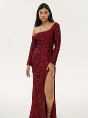 Glitter Sequined Split Dress For Wedding Party