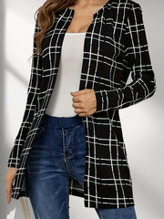 Windowpane Long Length Jacket Casual Open Front