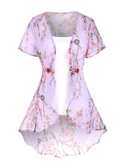 Floral Print Tank Top & Kimono Set Women's Outfits