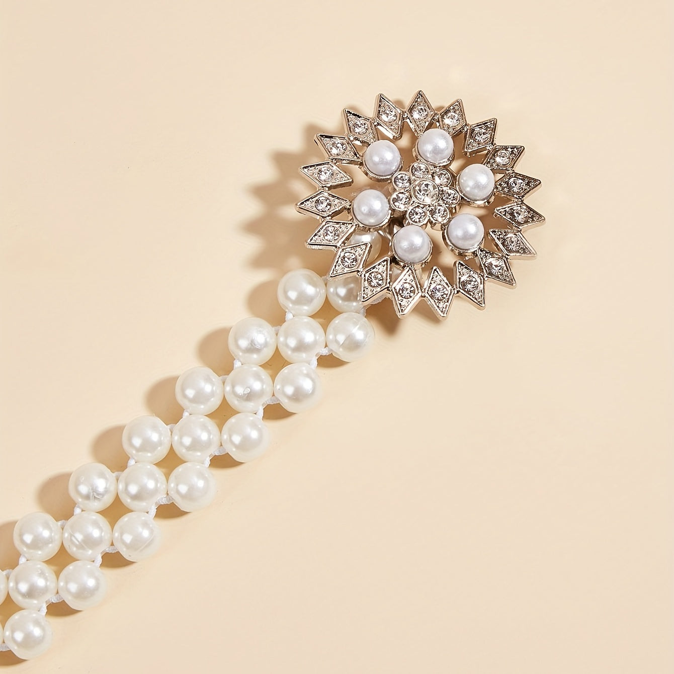Sunflower Buckle Faux Pearl Chain Dress Belt