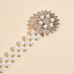 Sunflower Buckle Faux Pearl Chain Dress Belt
