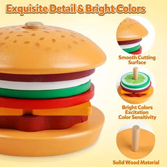 Colorful Wooden Burger Stacking Toy for Kids
