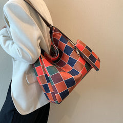 Japanese Style Plaid Tote Bag with Small Pouch