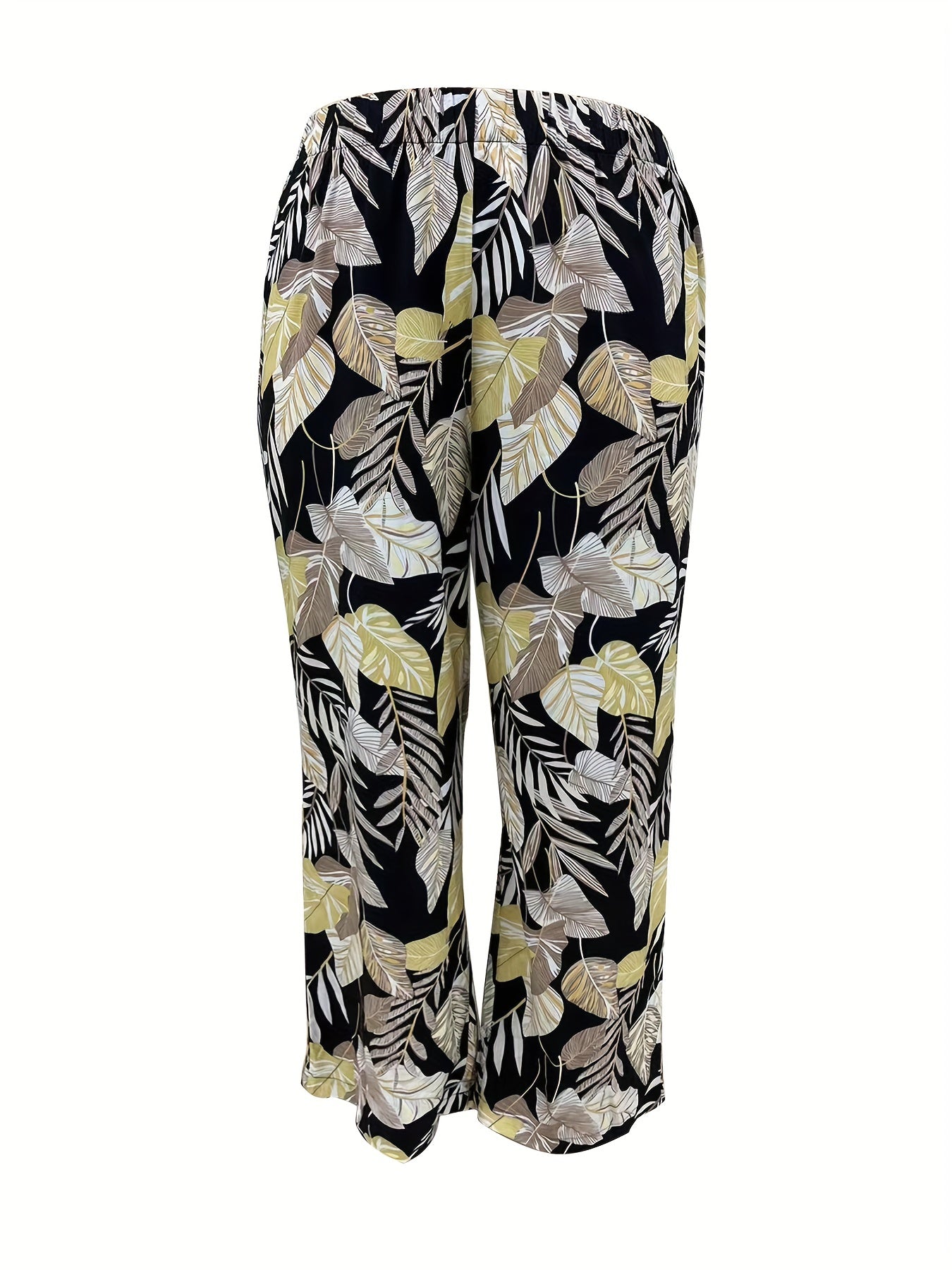  Leaf Print Wide Leg Pants
