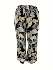  Leaf Print Wide Leg Pants