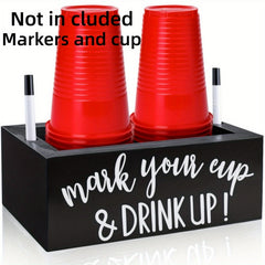 Rustic Wooden Cup Holder with Marker Slot