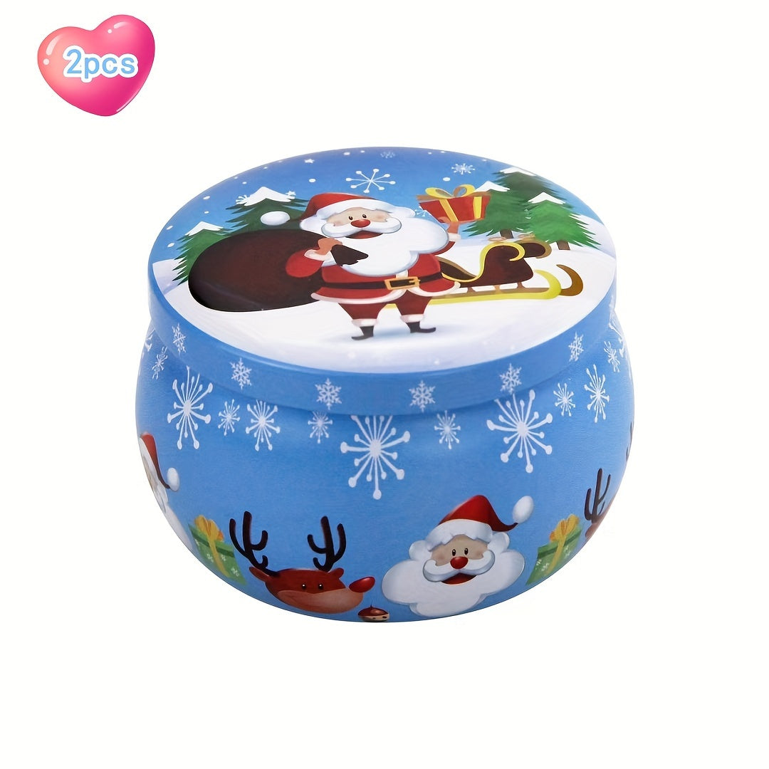 2pcs Iron Box Fragrance Candle Jar Round Tin Flower Tea Candy Box