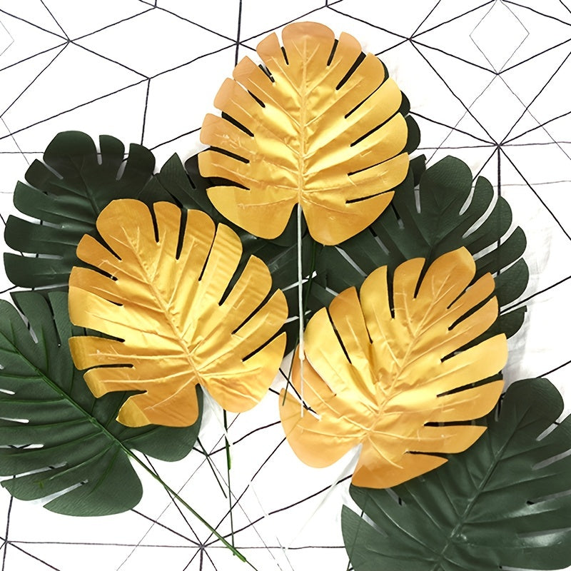 5pcs Artificial Leaf Simulation Golden Greenery Leaves for DIY Bouquets