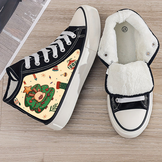 Christmas Tree Print Plush Lined Thermal Sneakers