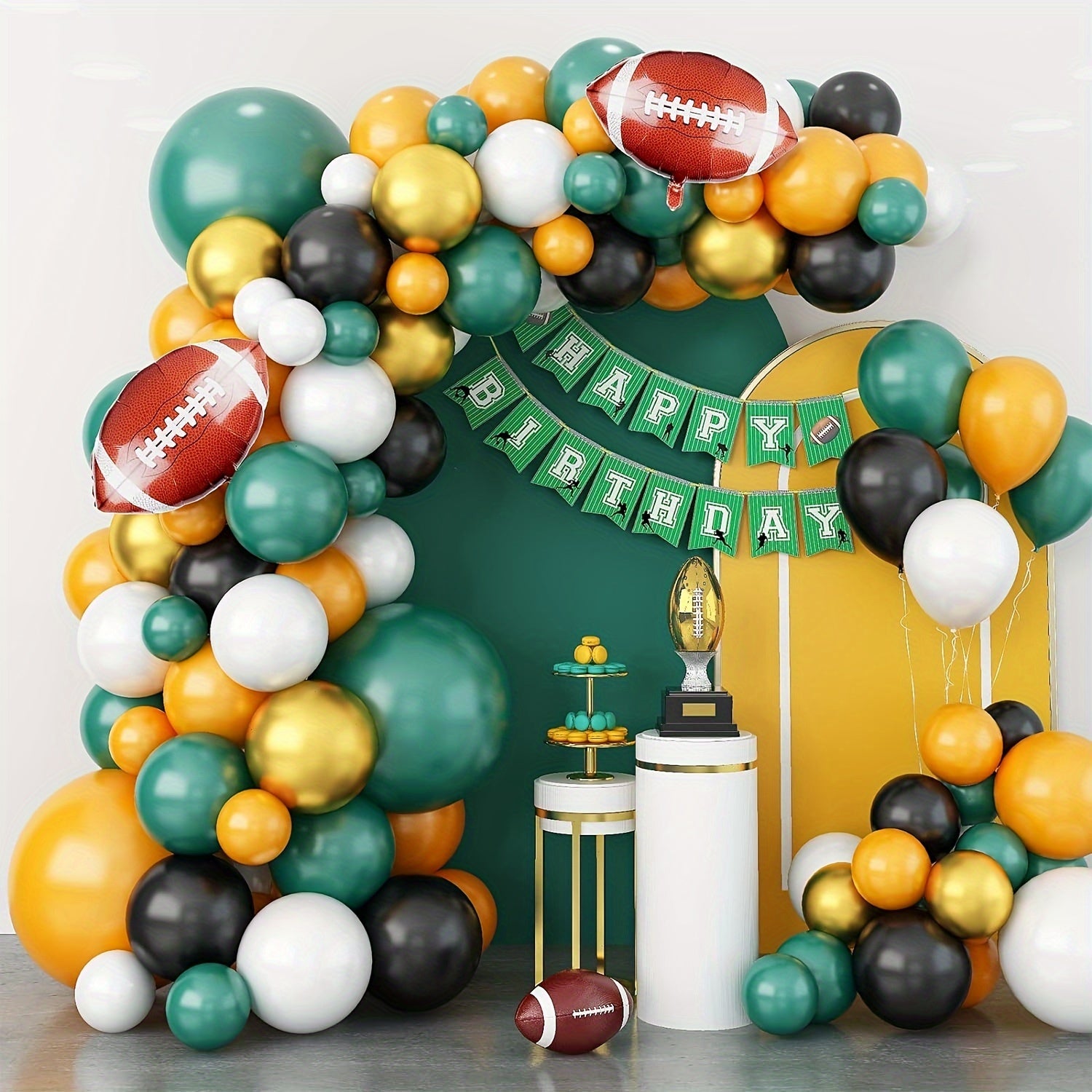 110pcs Rugby Balloons Arch Garland Kit Yellow Green Balloons