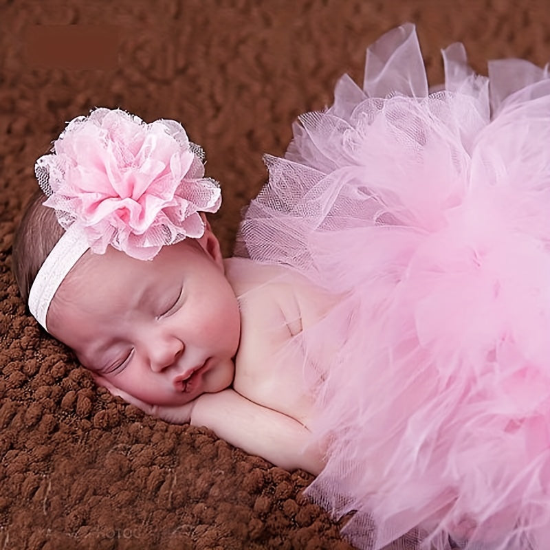 2pcs Newborn Baby Girls Photo Props Hairband & Skirt Set