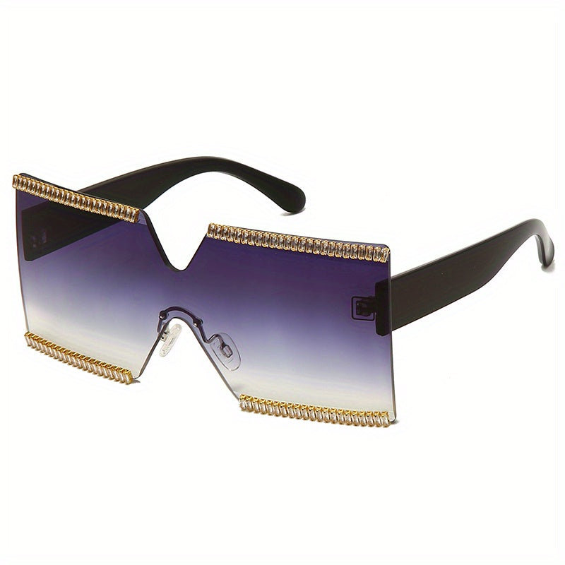 Oversized Zircon Decor Sunglasses Gradient Lens Glasses Square UV400
