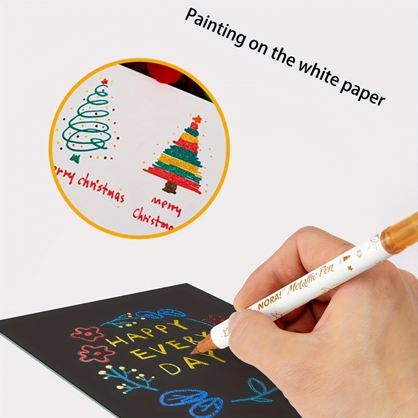 10pcs Metallic Glitter Marker Pens Dual Tip Brush And Fine Point Pens