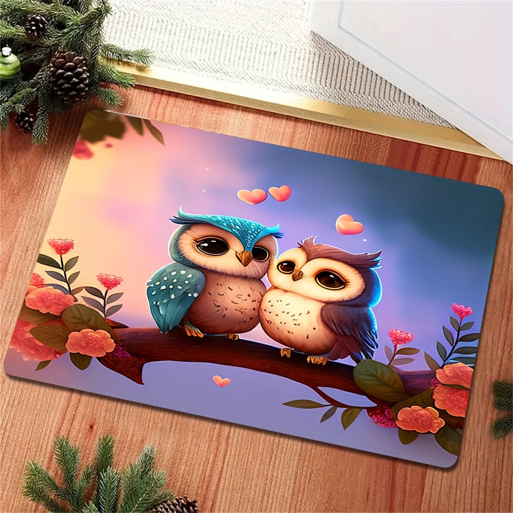 Cartoon Bird Print Rug Rose Pattern Carpet Machine Washable